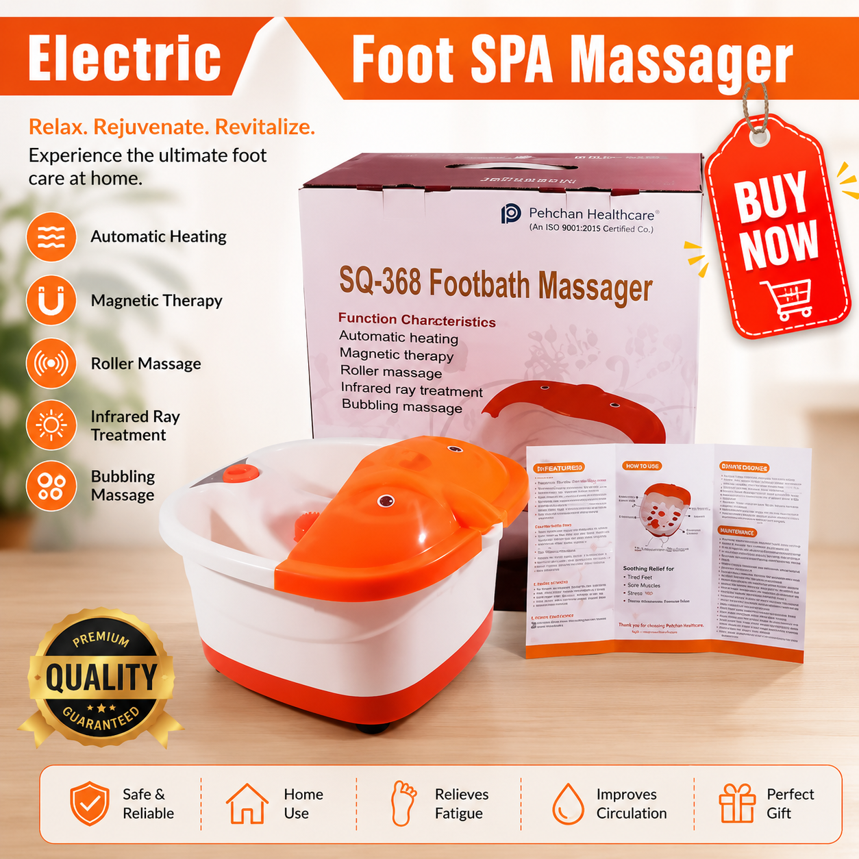 Electric Foot Spa Massager with Heating, Bubbles & Vibration – Automatic Pedicure Bath Soaking Station with Physiotherapy Bowls | Deep Water Herbal Soak & Massage for Foot Therapy & Relaxation