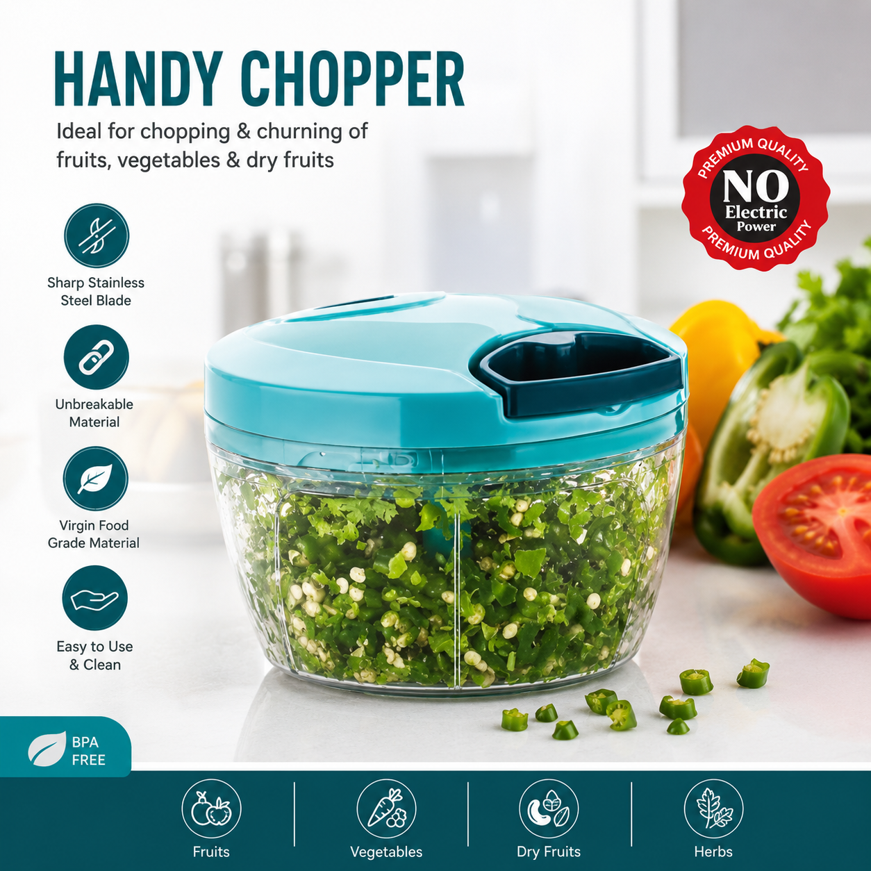 2 in 1 Mini Food Chopper ,Hand Held Manual Food Vegetable Chopper