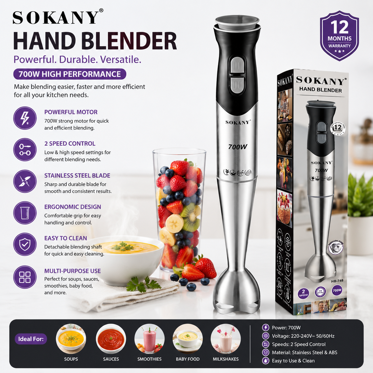 SOKANY Hand-Blender Stick Multi-Purpose Hand Blender