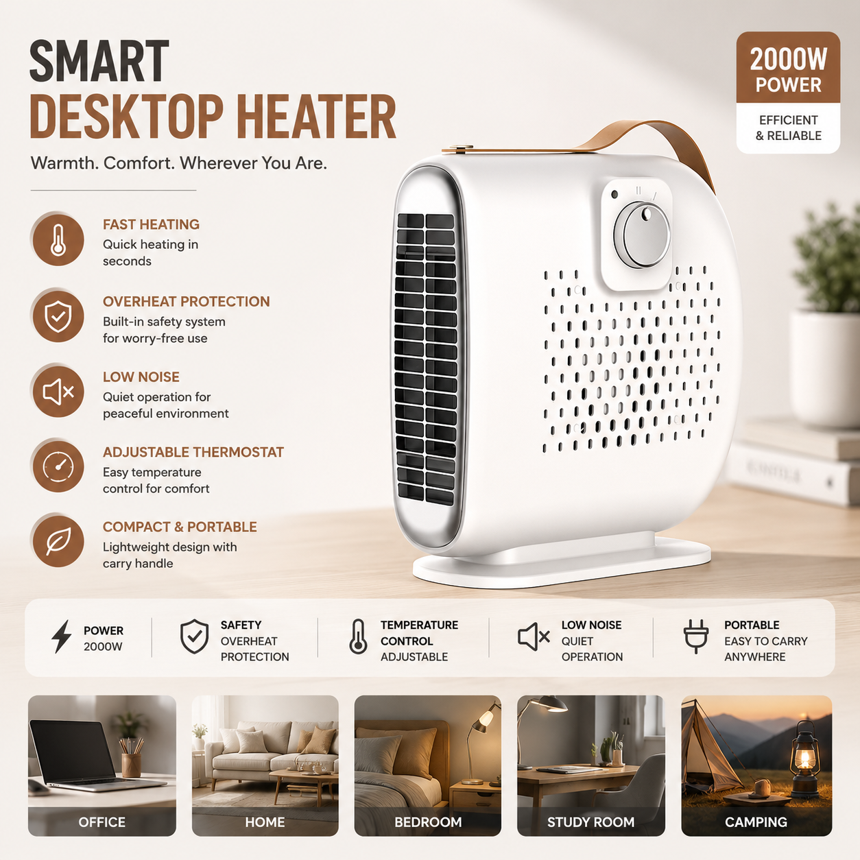 Fashionable Energy-saving Low Consumption Desktop Heater New Small Home Office Ceramic PTC Vertical Heater Hot and Cold Electric
