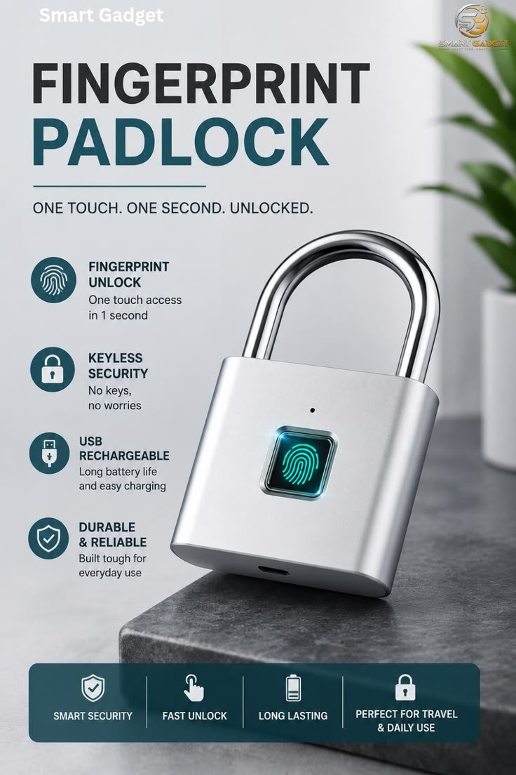 Fingerprint Smart padlock|Keyless Security Lock with USB Rechargable Battery