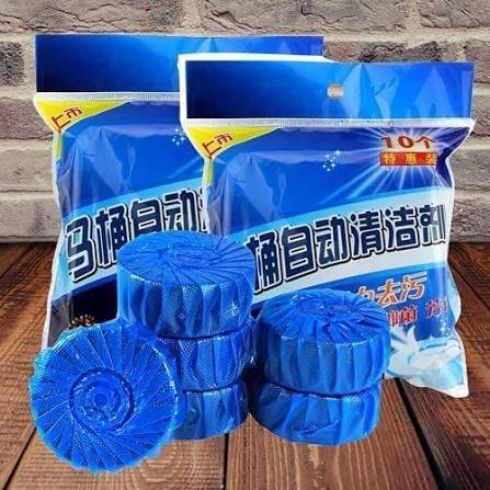 pack of 10 Flush Toilet Bowl Cleaner Tablets, Bathroom Toilet Tank Cleaner, Powerful Cleaning Ball Toilet Blue Deep Clean Bubbles, Mild Lemon Scent (10 Tablet)