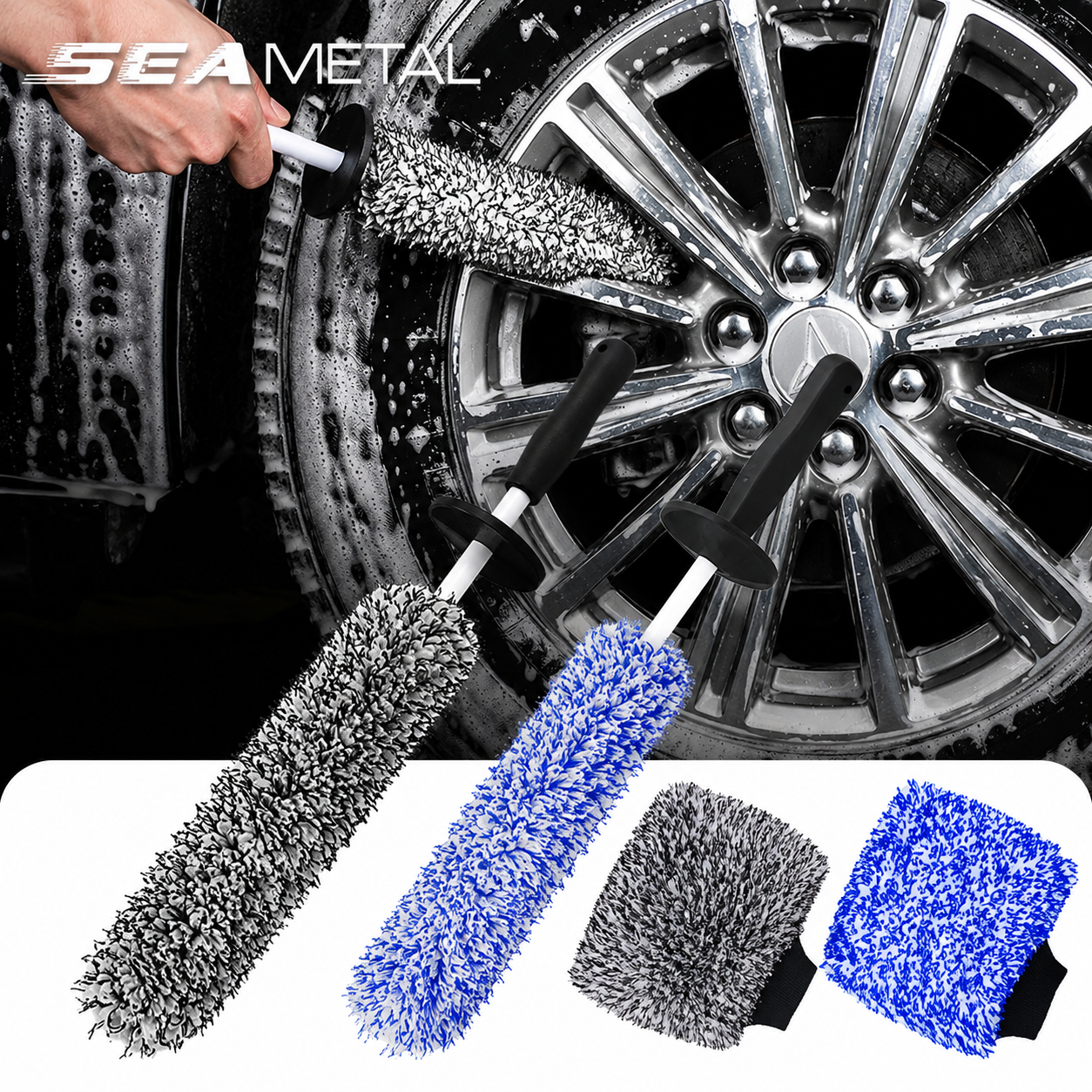 SEAMETAL Car Wash Microfiber Wheels Brush Non-Slip Ultra Soft Car Cleaning Gloves Mitt Car Wheel Spokes Brushes Car Accessories
