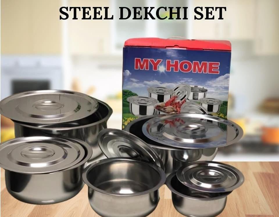 Silver Stainless Steel Steel Dekchi Set Of 3