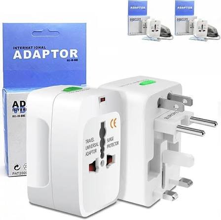 Universal Travel AC Adapter White 1 Piece All In 1 International Plug Converter With Travel Pouch