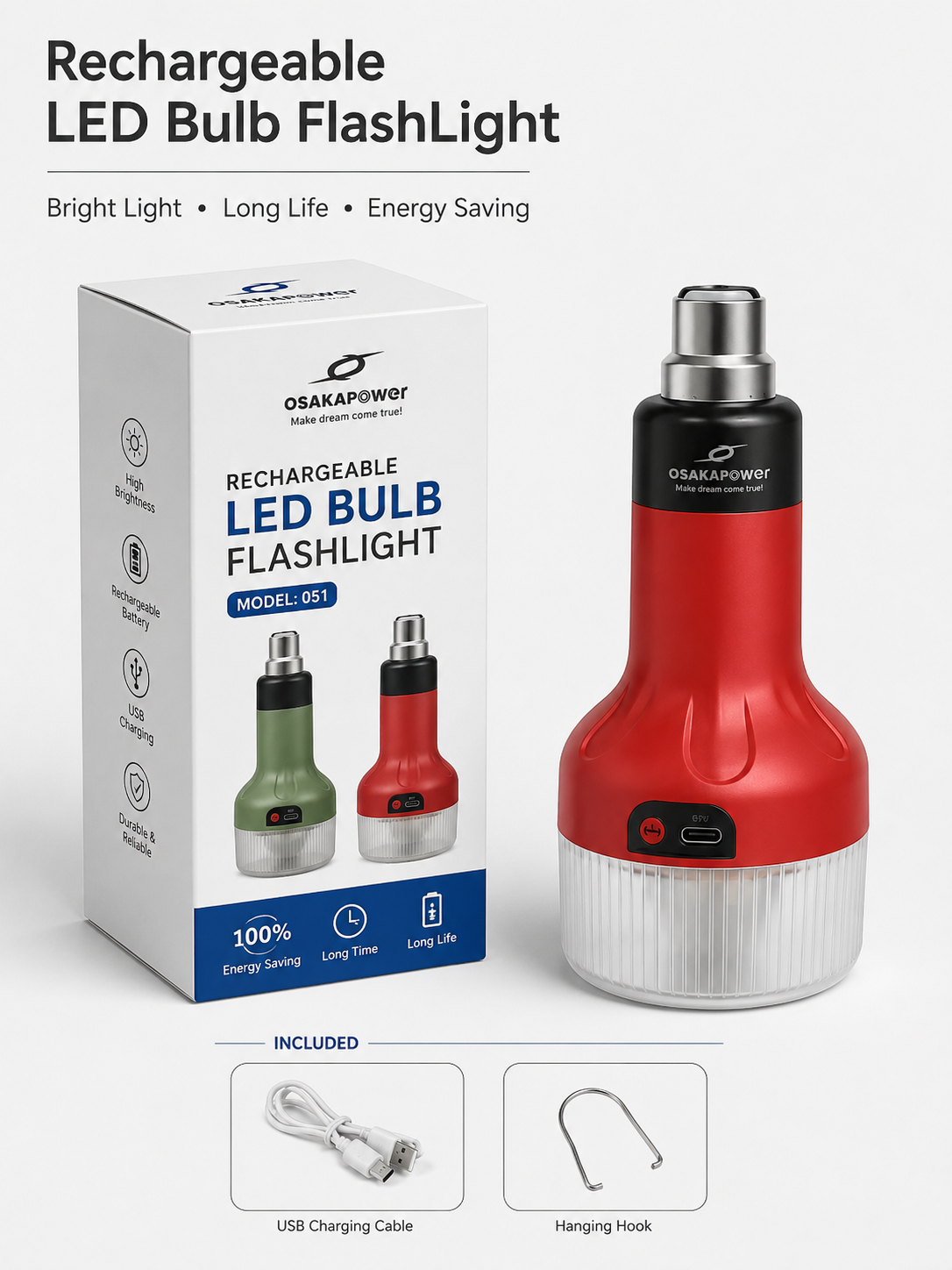 Rechargeable LED Bulb FlashLight (Model: 051)