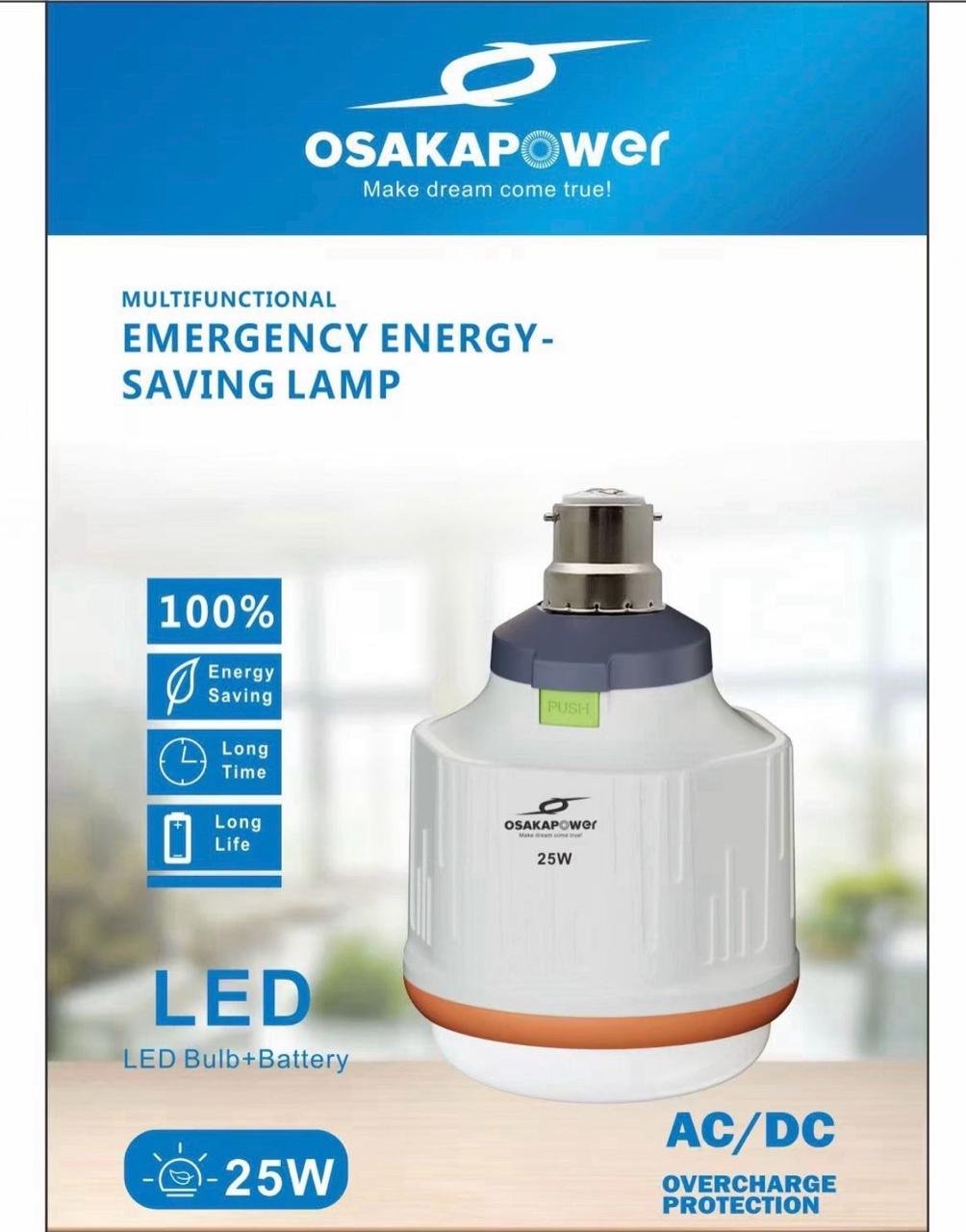 LED Bulb with Emergency Battery Backup | (Watt Available-9W,12W,15W,25W) | AC/DC | Rechargeable | Long Lifespan | Indoor/Outdoor Lighting | High Brightness | Emergency Lighting Solution(Select Option)