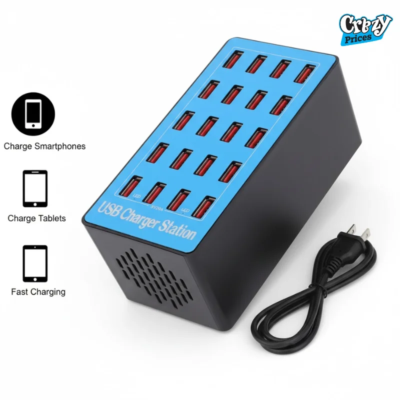 20-Port 100W Multiple USB Charging Station | Smart Multi-Device USB Charger Hub (A5+) – Fast , Safe Charging for Phones, Tablets