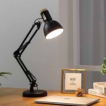 LED Desk Lamp Swing Arm Metal Table Lamp, Adjustable Architect Lamp for Home Bedroom Study Office, E27 Base Bulbs Not Included,Black
