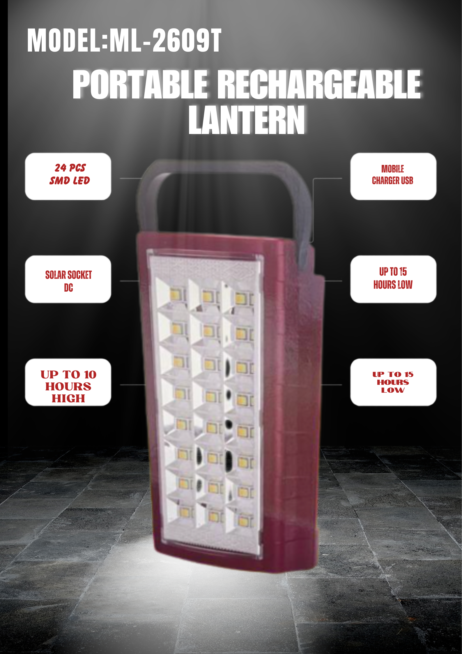 Minlig Portable Rechargeable Lantern (Model: ML-2609T)