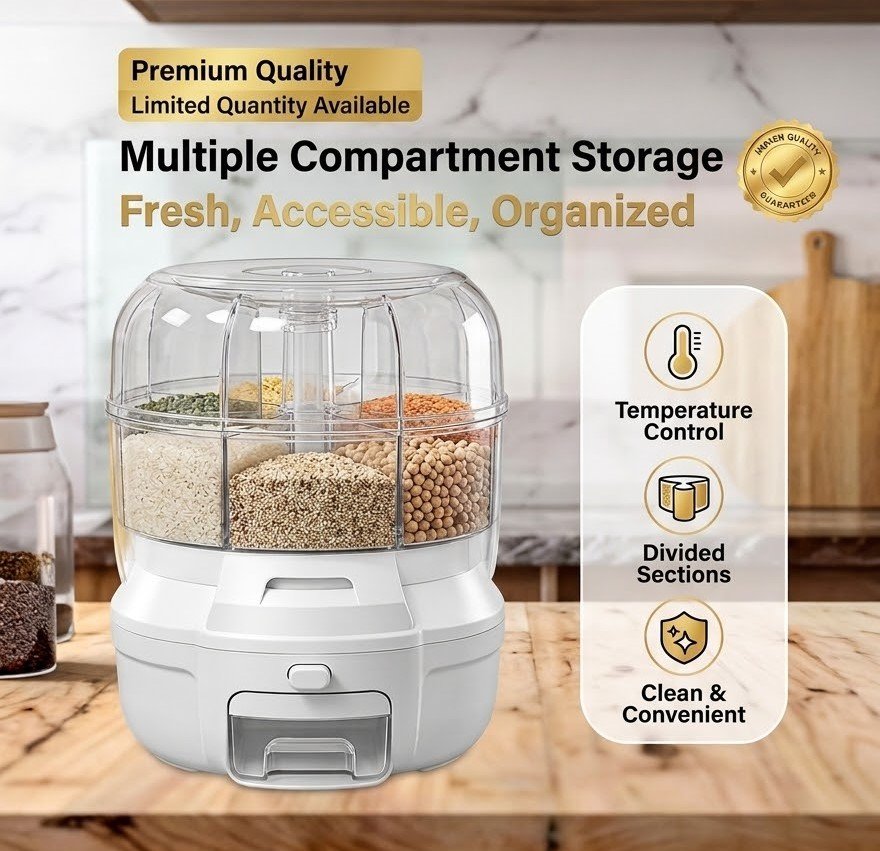 Multifunctional Rotating Rice Bucket | 360-Degree Rice Bucket | Airtight Grain Storage Container | Sealed Rice Dispenser And Dry Food Storage Box | Kitchen Pantry Organizer For Cereal, Beans, And More