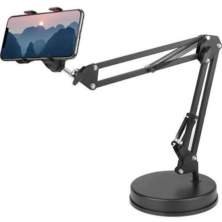Chromlives Overhead Phone Mount - Articulating Arm Stand with Base, 360 Adjustable Phone & Tablet Holder