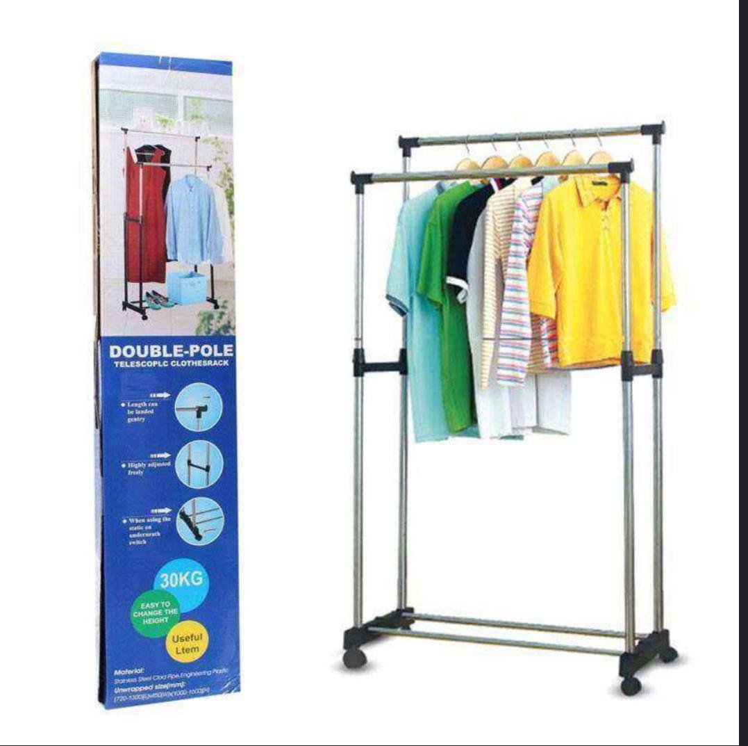 Adjustable Double Pole Telescopic Clothes Rack