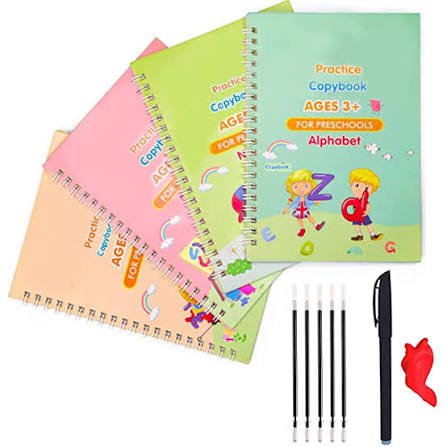 4 PCS Sank Magic Practice Copybook English for Kids Reusable Magical Copybook Kids Tracing Book for Handwriting