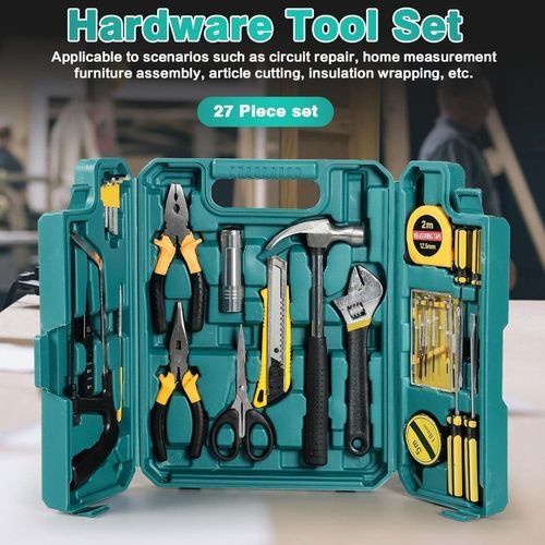 27pcs General Household Tool Kit Set, Home Repair and Mechanics Hand Tool Kit with Storage Case Ideal for Men and Women in Garage, Office, or College Dorm