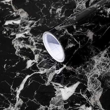Arthome Black Marble Contact Paper, Peel and Stick Black Paper, Self Adhesive Wallpaper (Black Sliver, 15.7"x120")