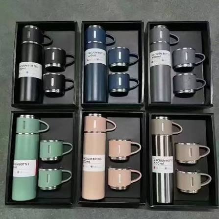 Vacuum Flask Set Stainless Steel Drinking Metal Water Thermos Bottle with Cup 500ML
