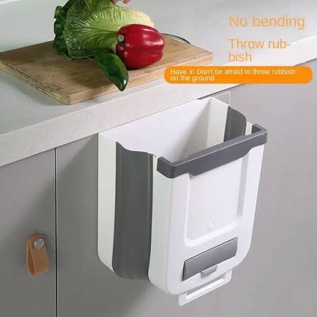 Hanging Collapsible Trash Can - 9L Wall Mounted Foldable Waste Bin for Kitchen Cabinet Door - Quickly Clean Counter, Sink, Bathroom - RV, Car, Camping Folding Garbage Basket (Brown)