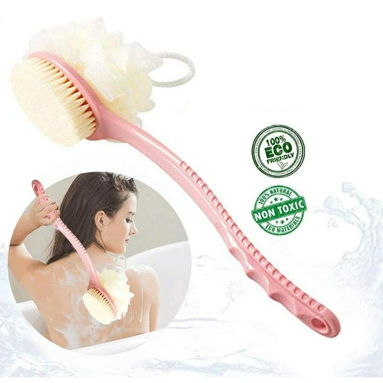2-in-1 Long Handle Bath Brush & Back Scrubber (with Loofah Mesh)