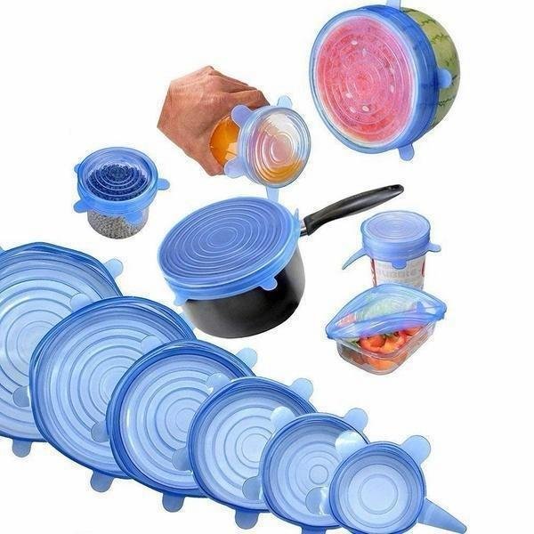Reusable Silicone Stretch Lids for Food Storage in Fridge - Elastic Heat-Resistant Bowl Covers, Cups, Cans, Jars - Universal Food Grade Lid for Round and Rectangle Containers - Dishwasher Safe -7 Pack