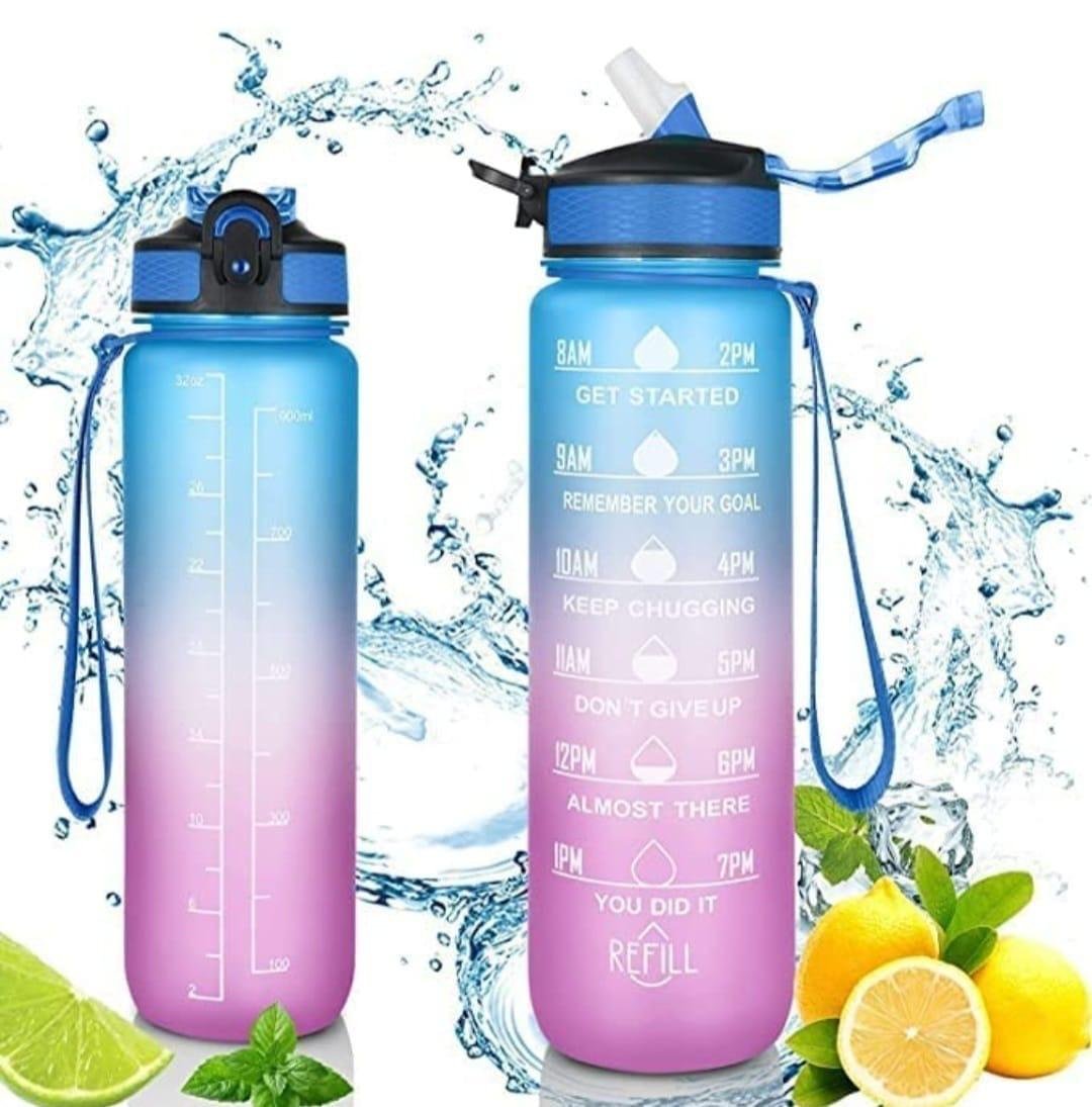 Multicolor Water Bottle With Pipe Motivational Time Marker Bottle For Adults By Godam Online