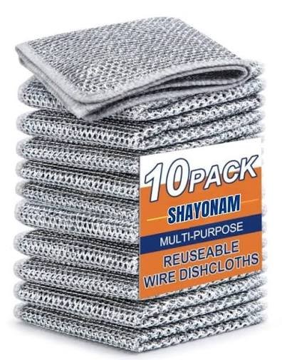 Non-Scratch Dish Cloths Heavy-Duty Wire Dishwashing Rags for Kitchen | Multipurpose Wire Dishwashing (Pack 10)