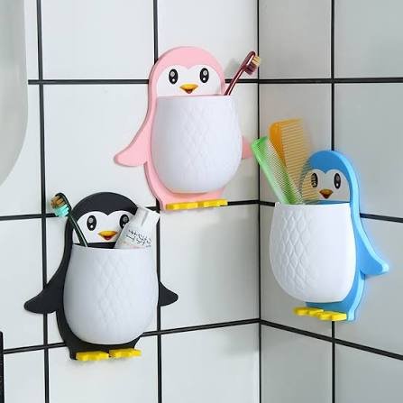 Penguin Rack Toothbrush Holder Storage Boxes Wall Mounted Makeup Brush Holder Set Of 2 Pcs