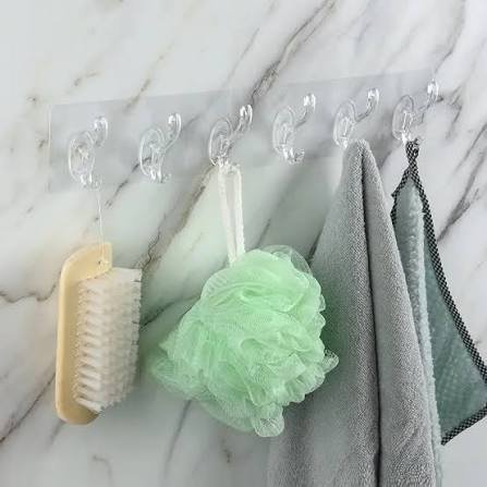 Self Adhesive Transparent Plastic 6 Pcs Wall Hanger Hooks