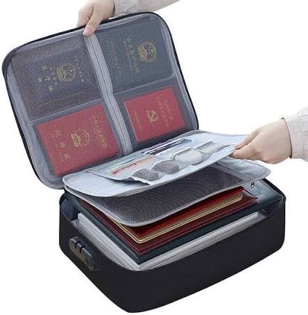 JASKIN File Organizer Bags,Fireproof Document Bag.Multi-Layer Portable Filing Storage for Important File Passport Certificates Legal Documents (Black)