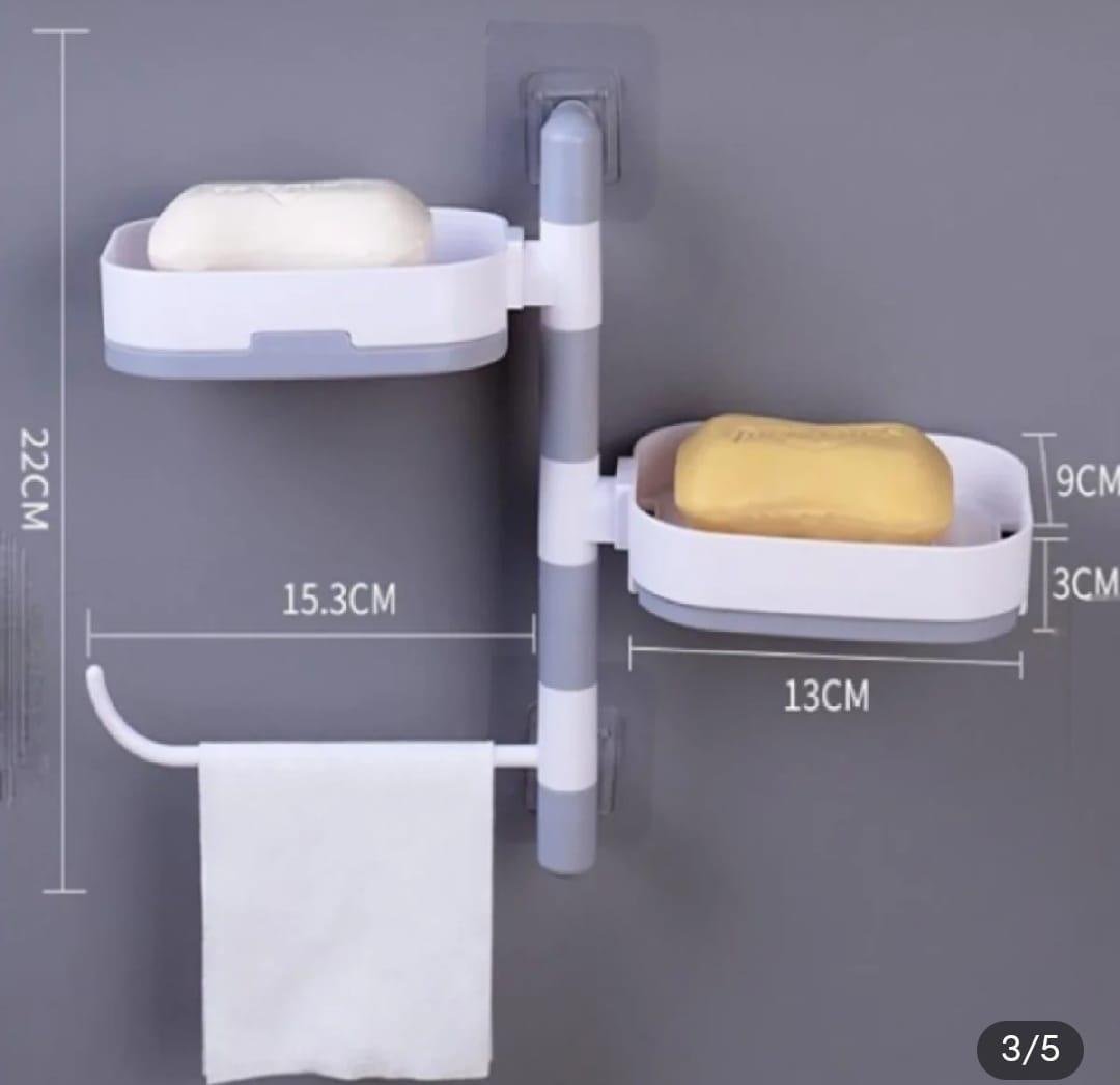 Multi-Tier Rotating Wall-Mounted Soap Holder (with Towel Bar)