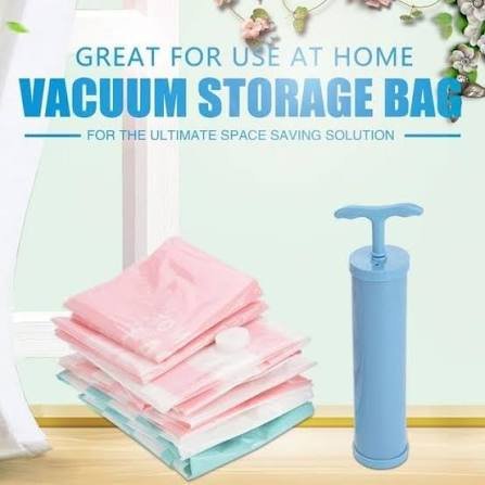 Smart Vacuum Storage Reusable (Free Pump) Seal Zip Lock Space Saver Bags Clothes Air Suction Compressed Bag (Pack Of 5) With Hand Pump For Travel