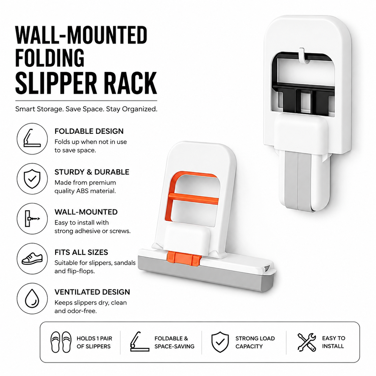 Wall-Mounted Folding Slipper Rack (or Space-Saving Bathroom Shoe Organizer)