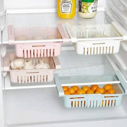 Cutezy Adjustable Fridge Storage Basket Fridge Space Saver Tray Fridge Racks Refrigerator Storage Basket Expandable Fridge Storage Rack (Piece of 2)