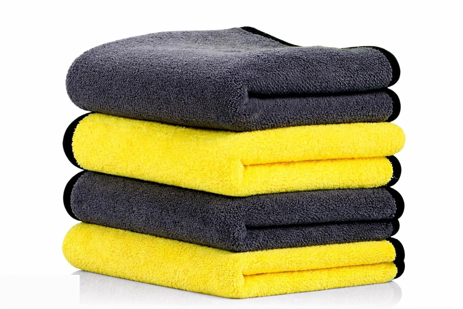 Microfiber Cleaning Cloth 40 cm x 40 cm, Dual-Sided Yellow and Grey Microfiber Towel 800 GSM with Hanging Loop for Car, Glass and Household Surface Cleaning (Pack of 4)