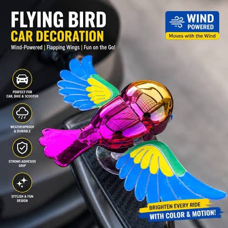 Wind-Powered Flapping Wing Bird Car Ornament (or Flying Bird Car Rearview Mirror Decoration)