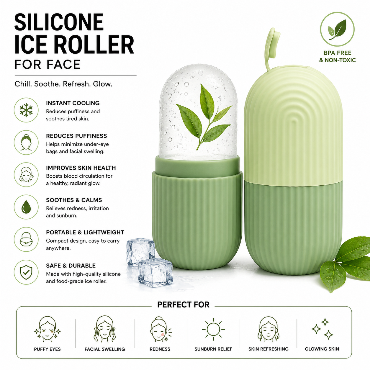 Silicone Ice Roller for Face (or Facial Ice Mold Capsule)