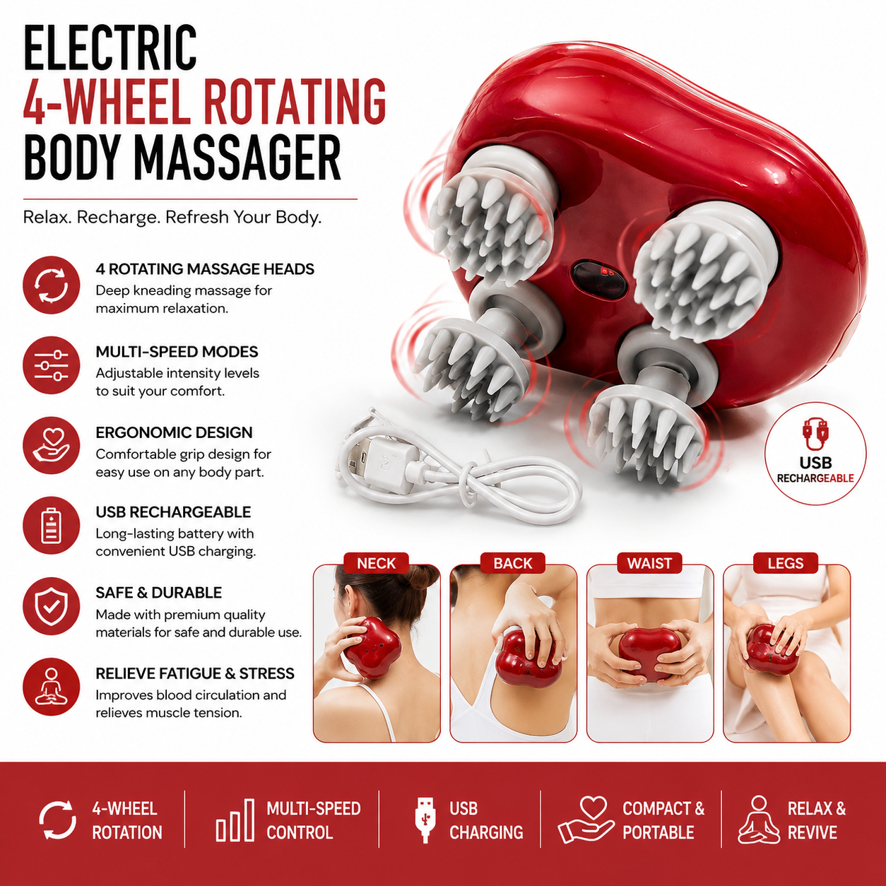 Electric 4-Wheel Rotating Body Massager (or 4D Rolling Anti-Cellulite Massager)