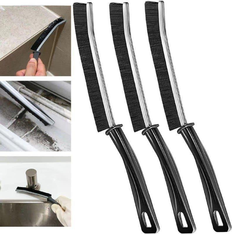 Crevice Cleaning Brush, 3PCS Hard Bristle Crevice Cleaning Brush Window Groove Cleaning Brush Tool, Long Handle Narrow Gap Cleaning Tool for Tiny Window Door Track Bathroom Home Kitchen Tile (Black)