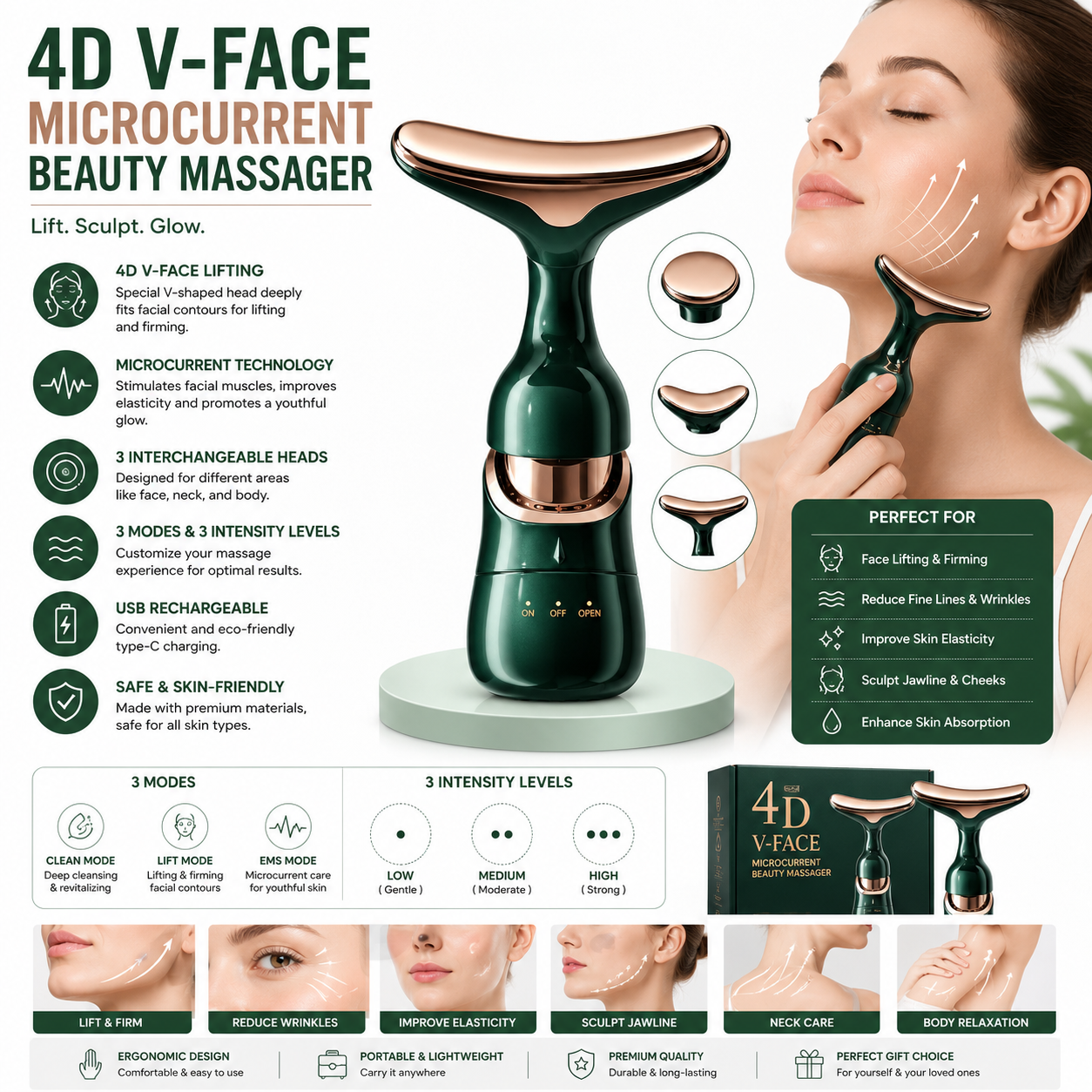 4D V-Face Microcurrent Beauty Massager (or Electric Facial & Neck Lifting Device)