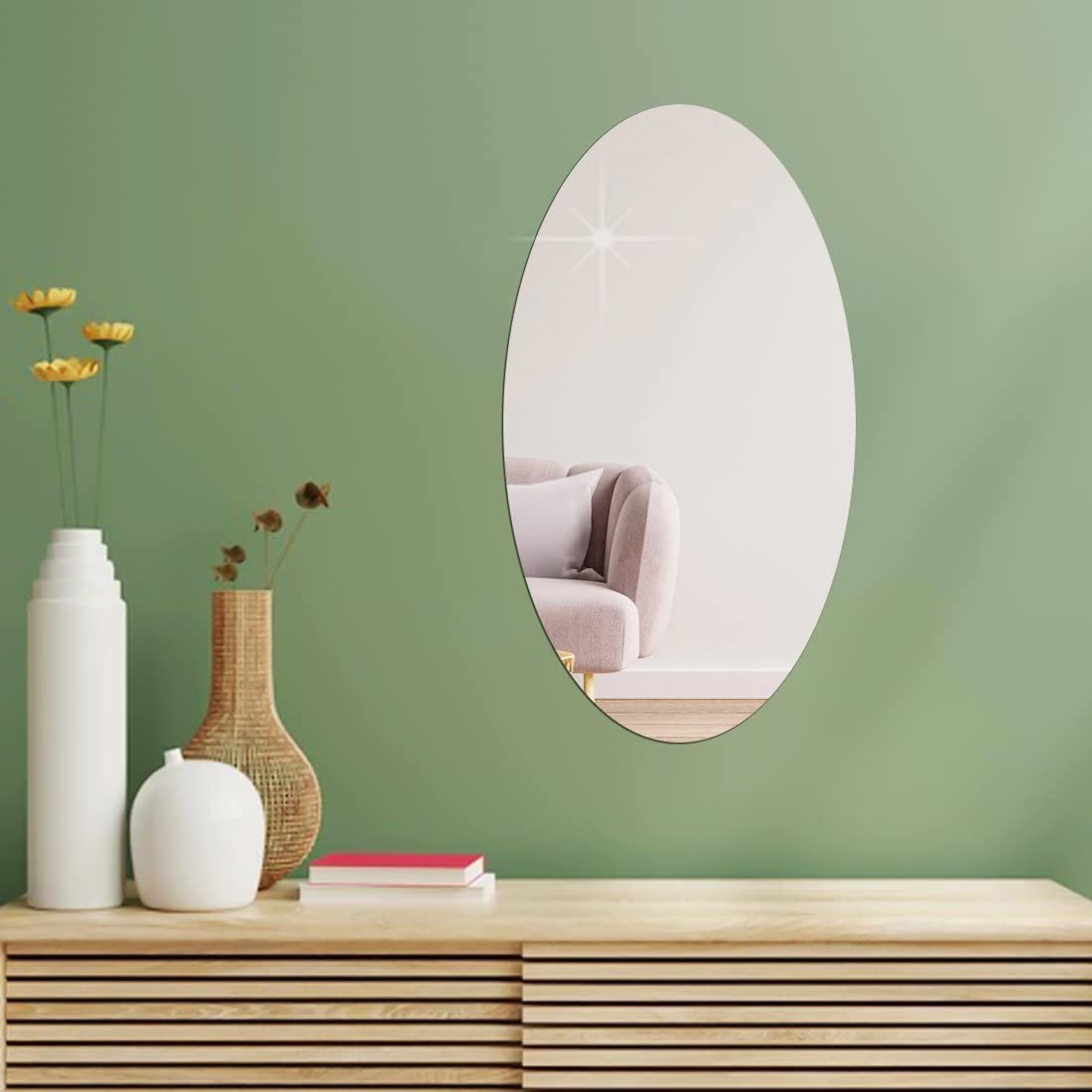 Oval Shape Self Adhesive Wall Mirror Sticker 12 Inch Unbreakable Plastic Sheet Oval Shape Self Adhesive Wall Mirror Sticker 12 Inch Unbreakable Plastic Sheet